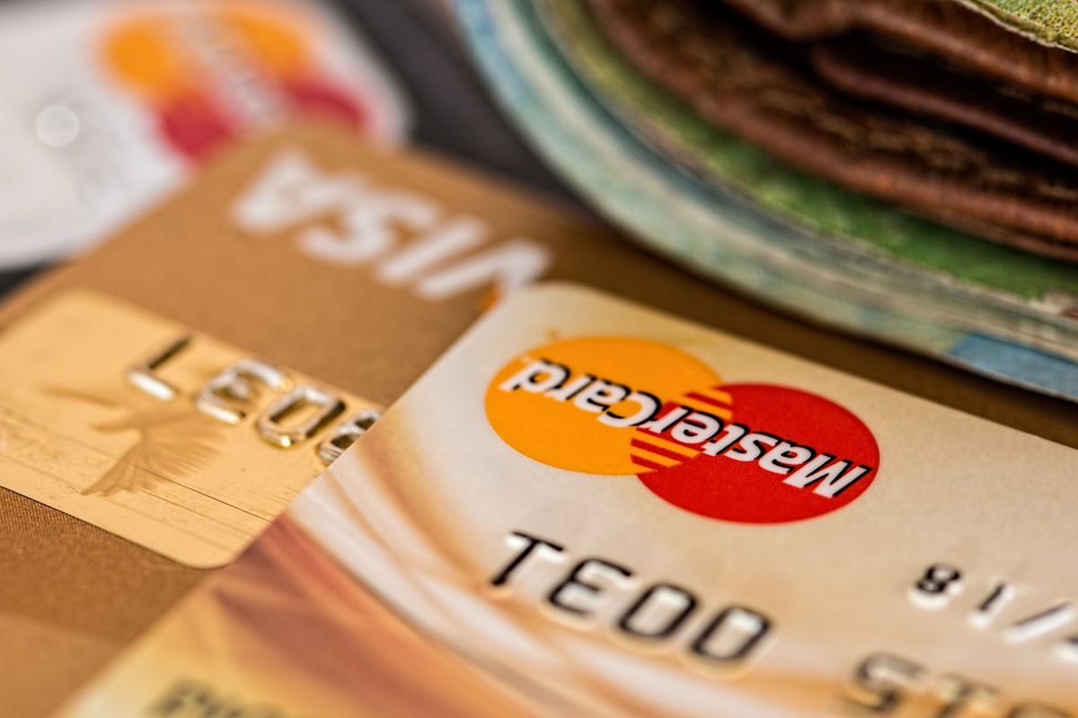 Close-up of credit cards used for earning travel rewards