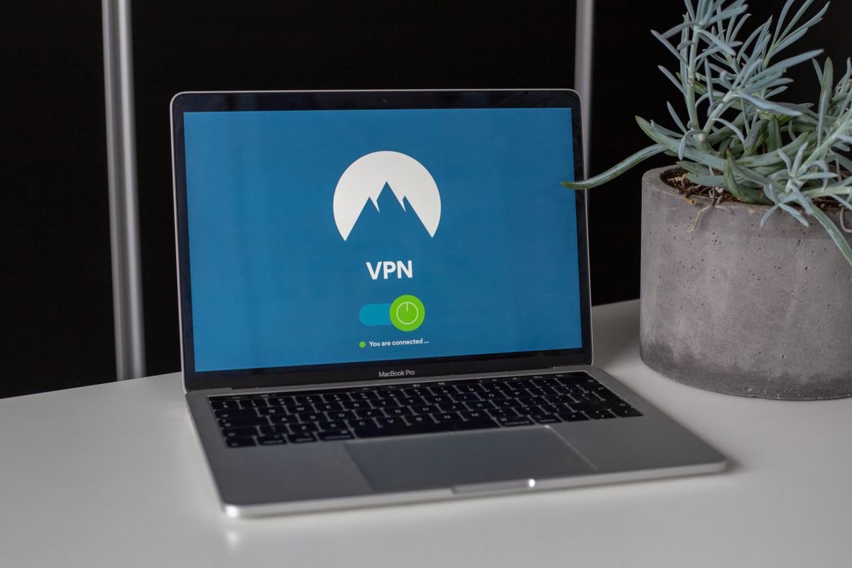 Laptop displaying a VPN connection screen on a desk